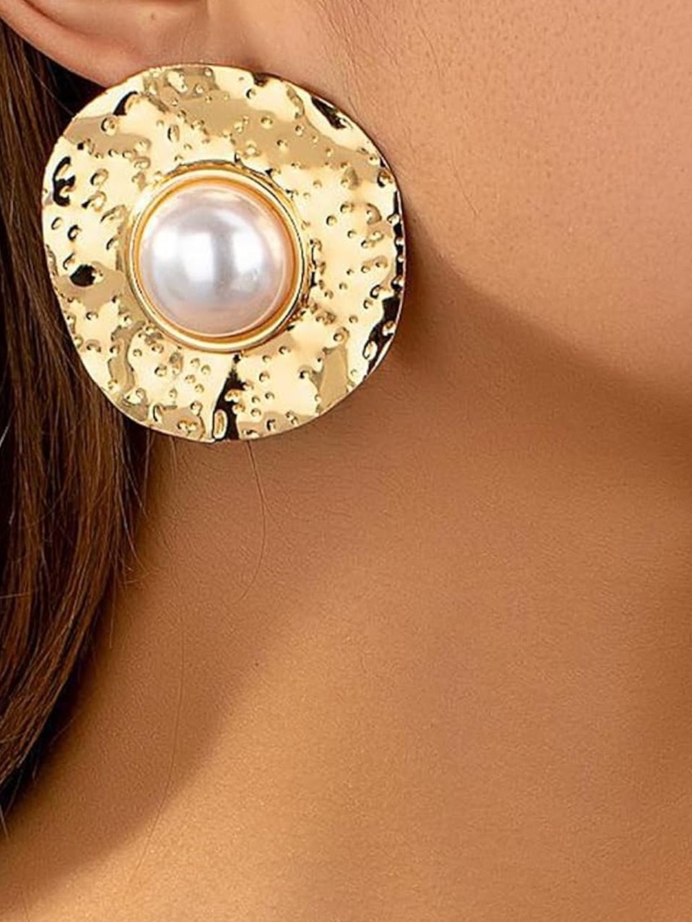 Vintage Gold Pearl Disc Statement Earrings
